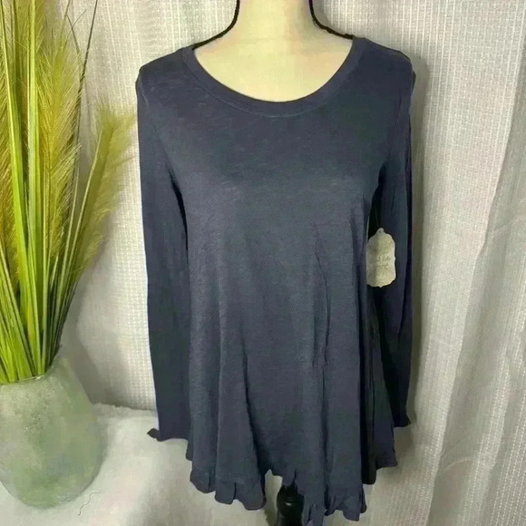 NWT Altar’d State Size S Long Sleeve Ruffle Trim Blue Cotton Tunic Brand New - Picture 1 of 11